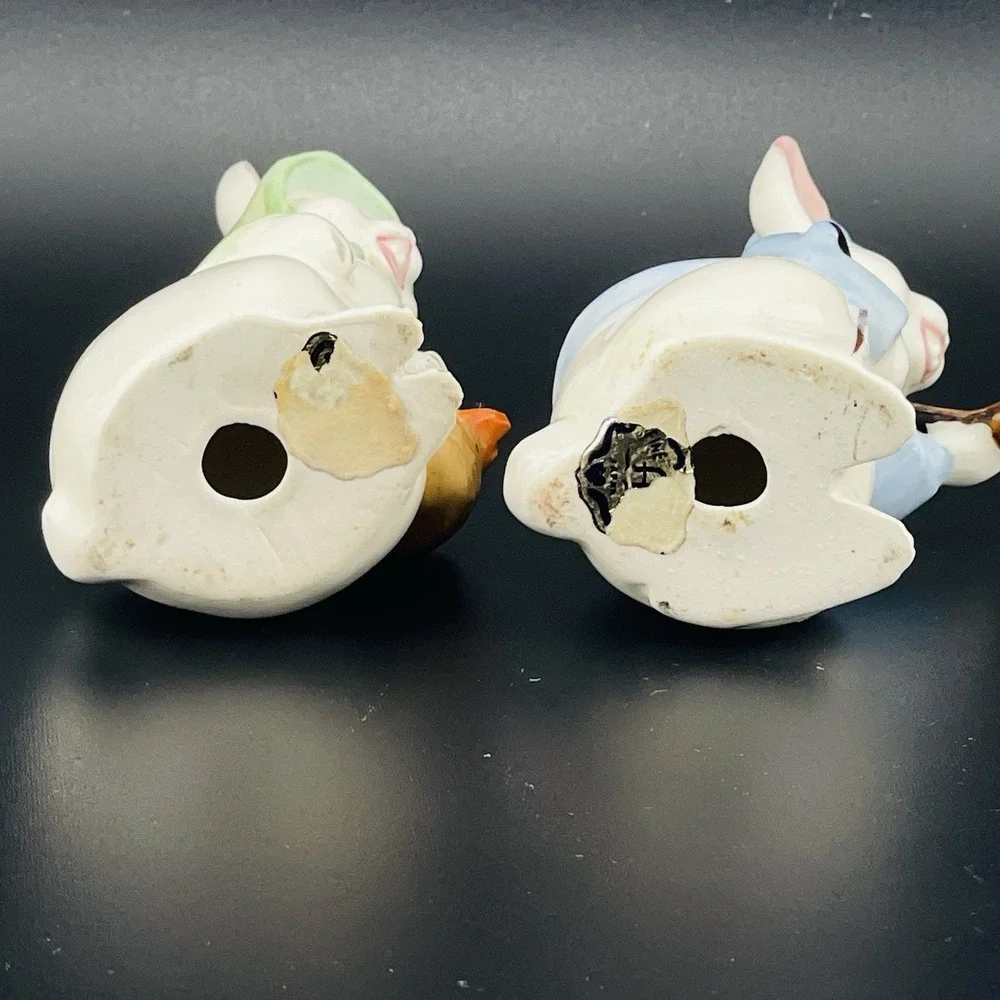 Vtg Mr & Mrs Bunny Rabbits Figure Top Hat Fine A Quality Japan Set Lot of 2 Rare